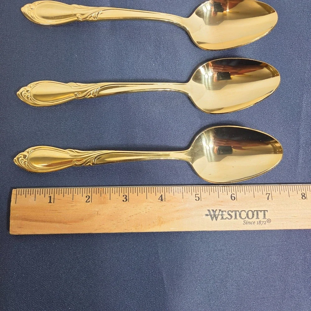 Vintage Excel Stainless Korea Symphony Gold Plated Teaspoon Set of 3